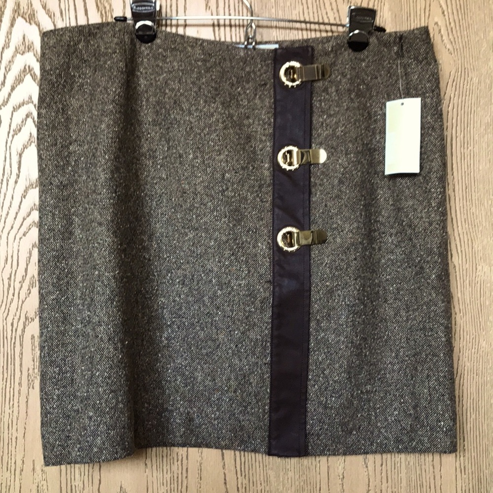[michael kors] Hudson Donegal Leather Grommet Skirt